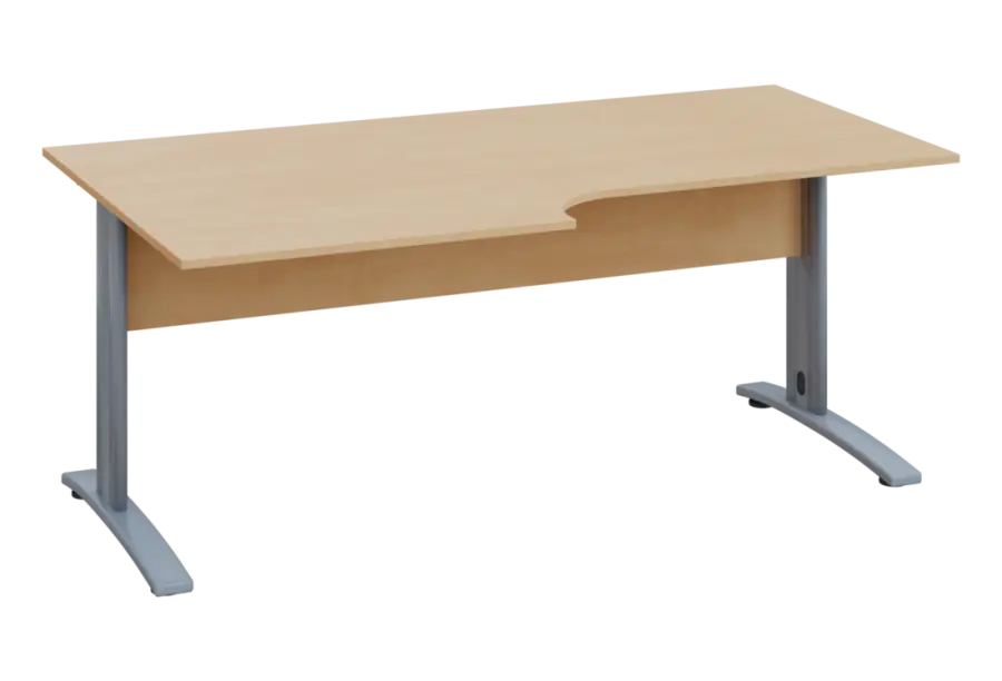 ERK 28 - 188 stůl kancelářský, rohový, levý, kovová podnož stříbrná, deska 25 mm, široký 1800 mm, bříza irská